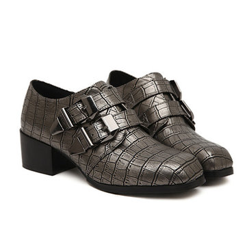 Boucle de style britannique orteils carrés talons chunky femmes chaussures simples